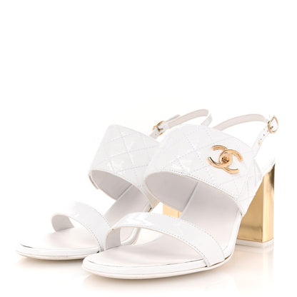 Chanel Patent Quilted CC Turnlock Sandals 40.5 White 4 of 14