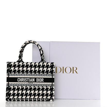 Christian Dior Canvas Houndstooth Embroidered Small Book Tote Black White 11 of 11