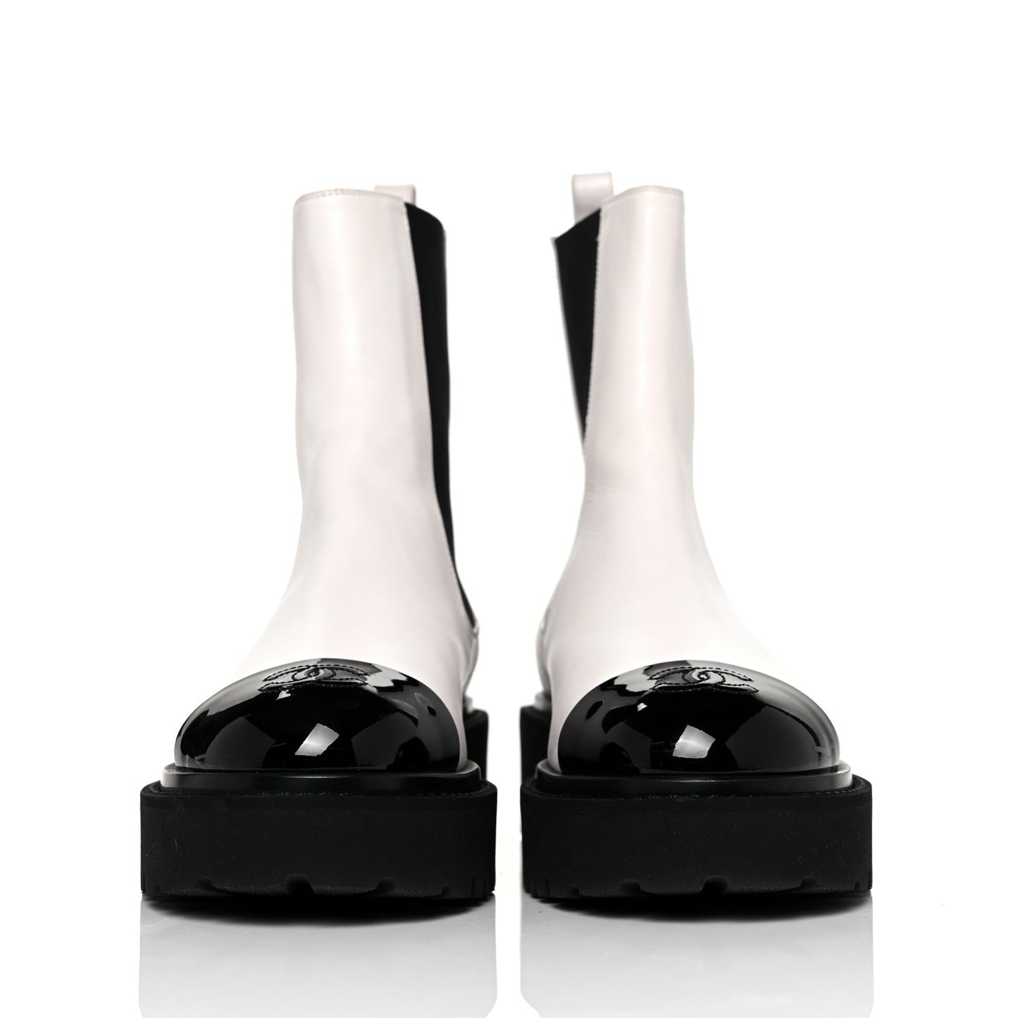 Patent Calfskin Cap Toe CC Ankle Boots 37 White Black