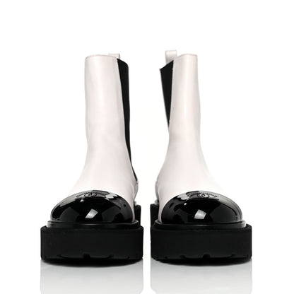 Chanel Patent Calfskin Cap Toe CC Ankle Boots 37 White Black 2 of 8