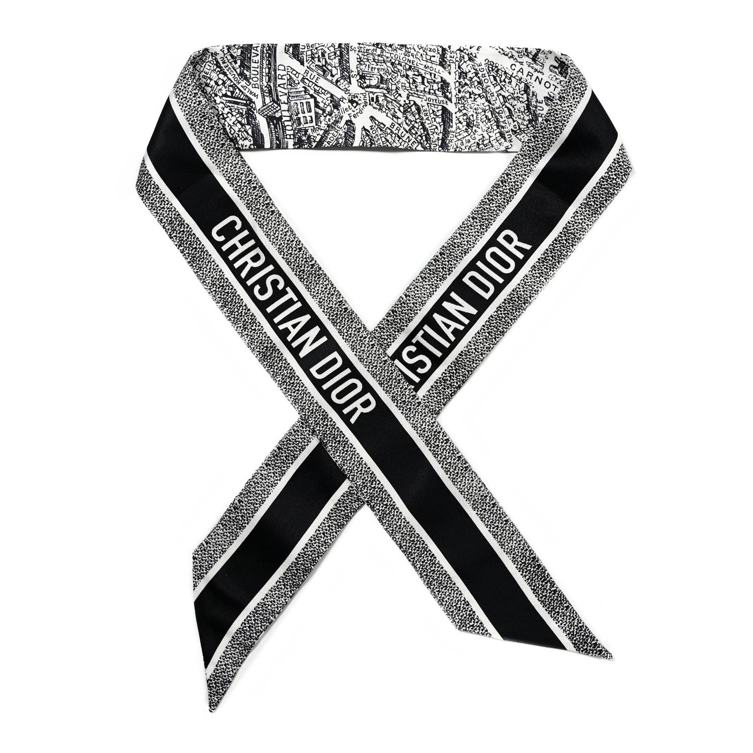 Christian Dior Silk Plan De Paris Mitzah Scarf White Black 1 of 5