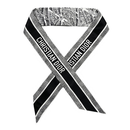 Christian Dior Silk Plan De Paris Mitzah Scarf White Black 1 of 5