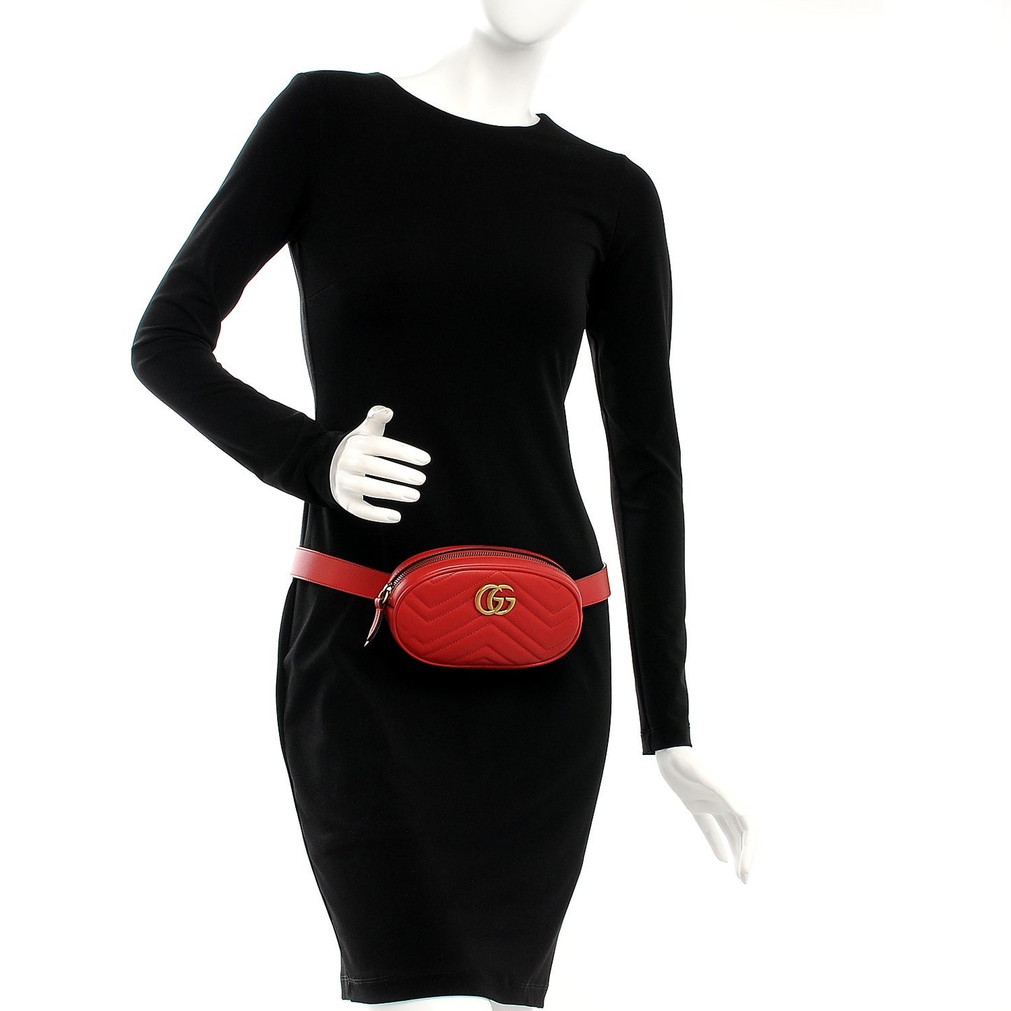 Calfskin Matelasse GG Marmont Belt Bag 95 38 Hibiscus Red