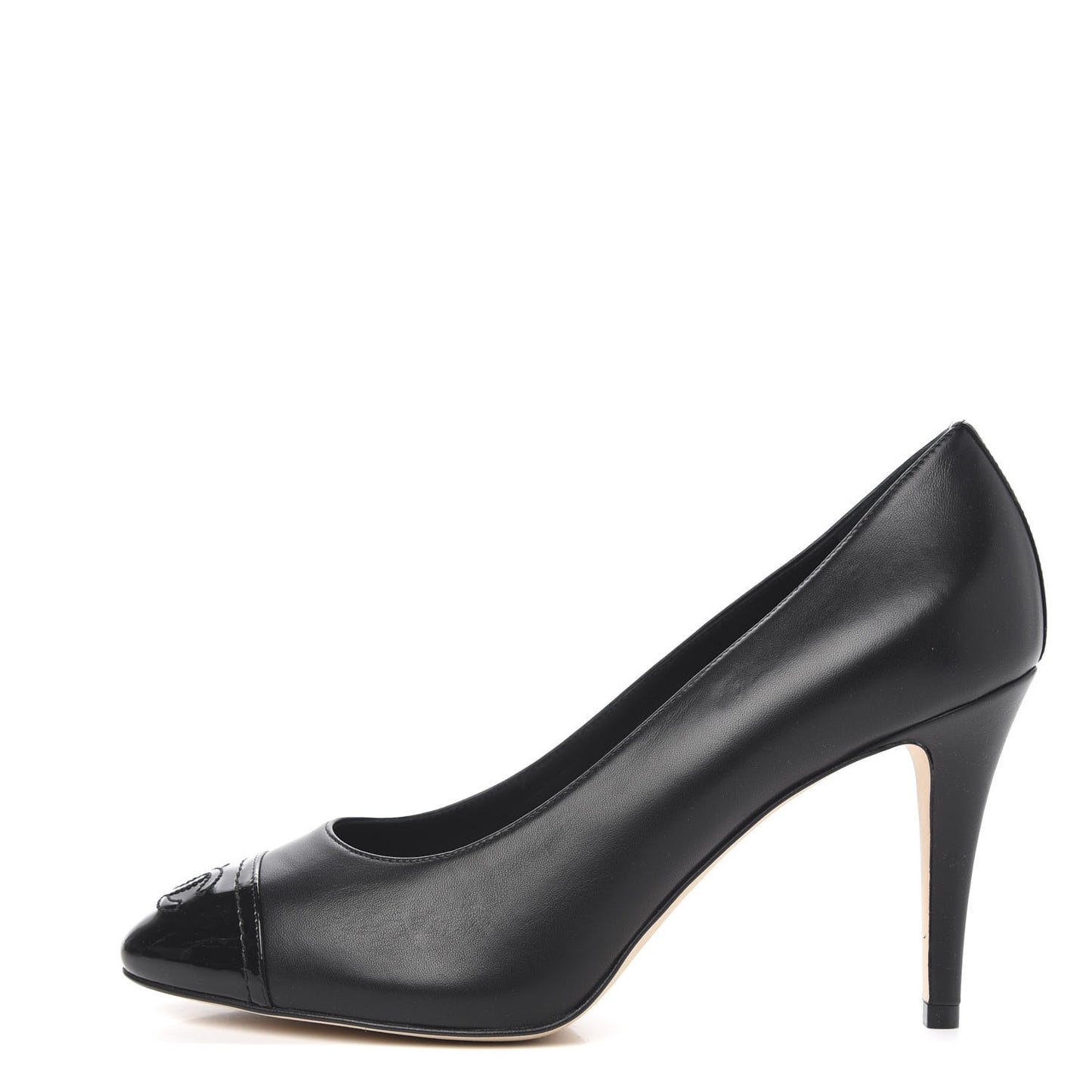 Lambskin Patent Calfskin Cap Toe CC Pumps 38.5 Black