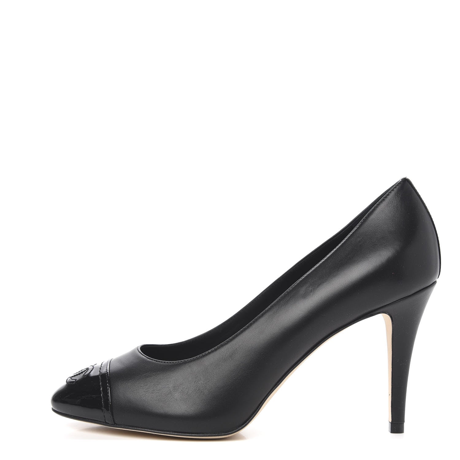 Chanel Lambskin Patent Calfskin Cap Toe CC Pumps 38.5 Black 1 of 10
