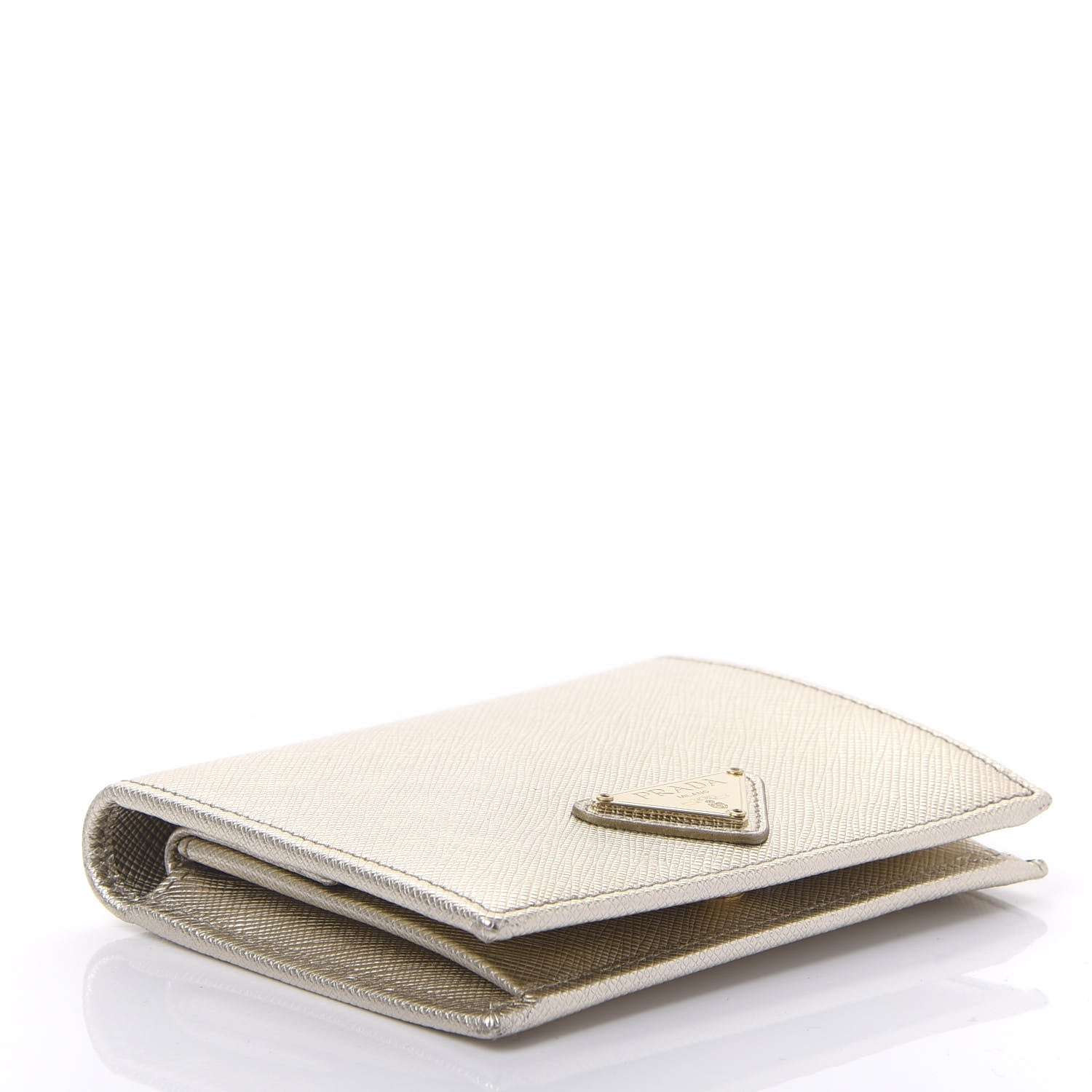 Prada Metallic Saffiano Flap Compact Wallet Pirite 4 of 10