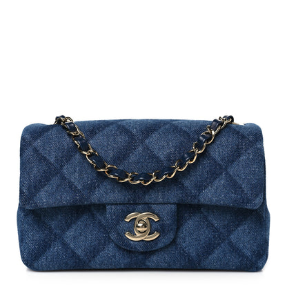 Chanel Printed Denim Quilted Mini Rectangular Flap Dark Blue 1 of 11