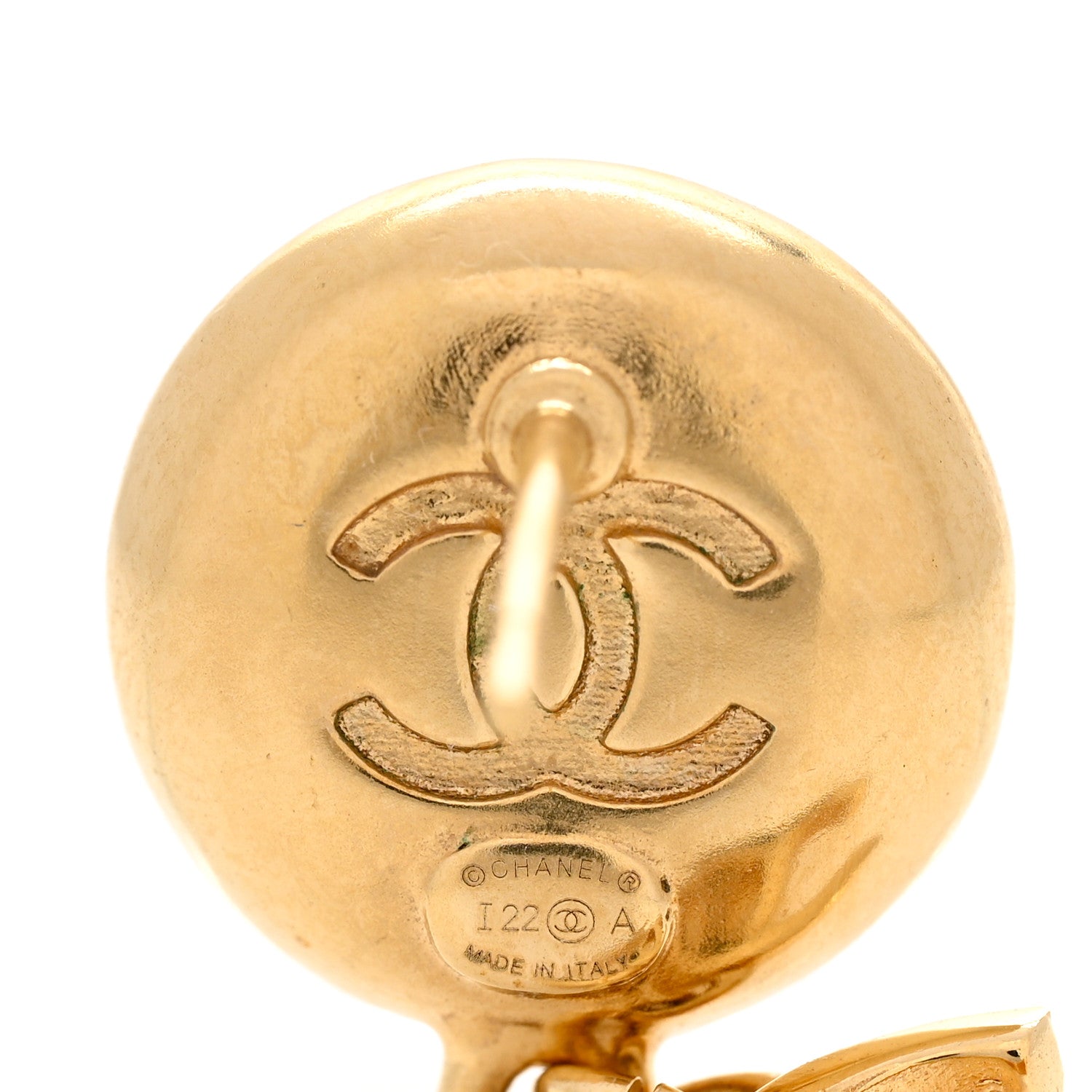 Chanel Metal Lambskin Camellia CC Drop Earrings Gold Black 4 of 4