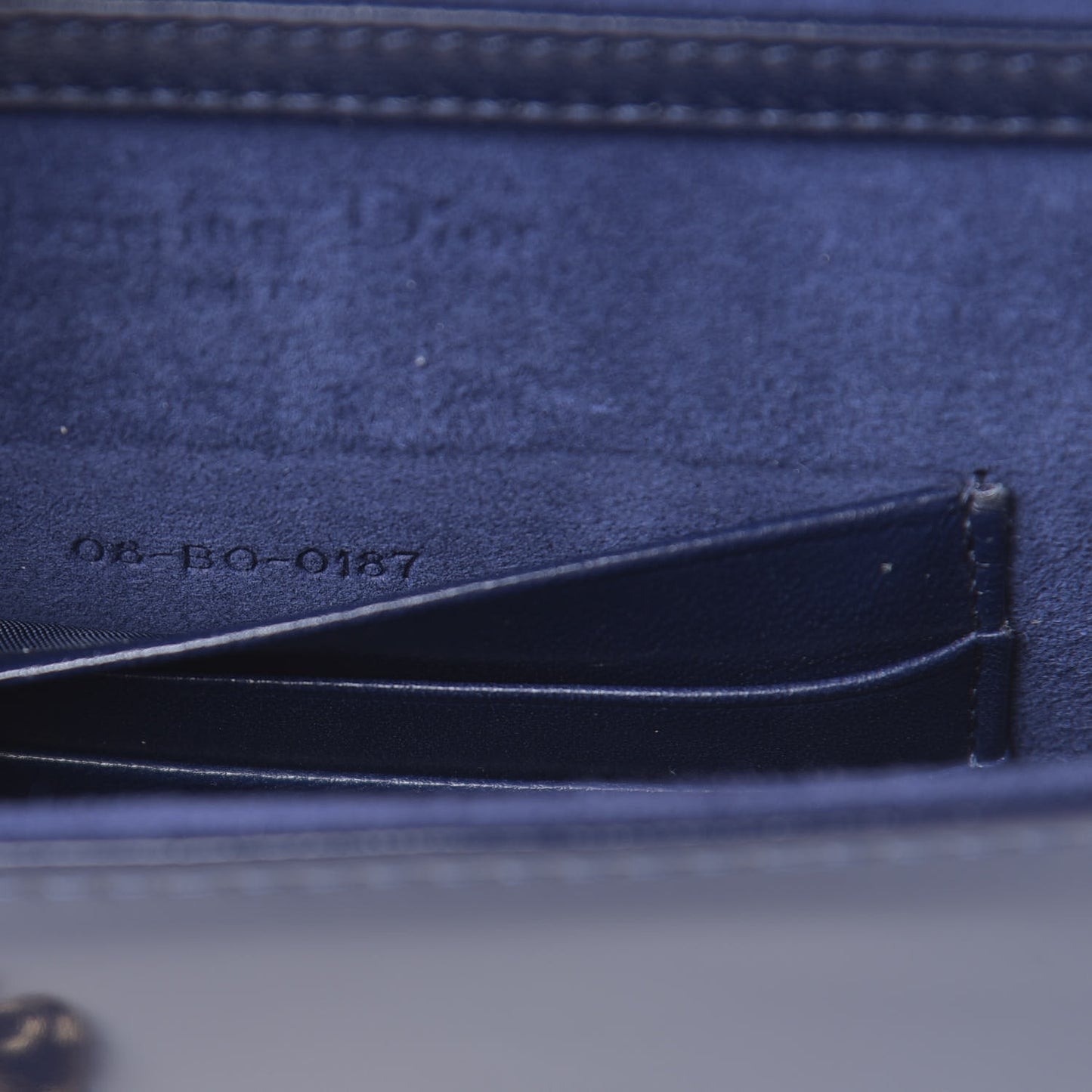 Patent Studded Diorama Top Handle Wallet on Chain Pouch Navy Blue