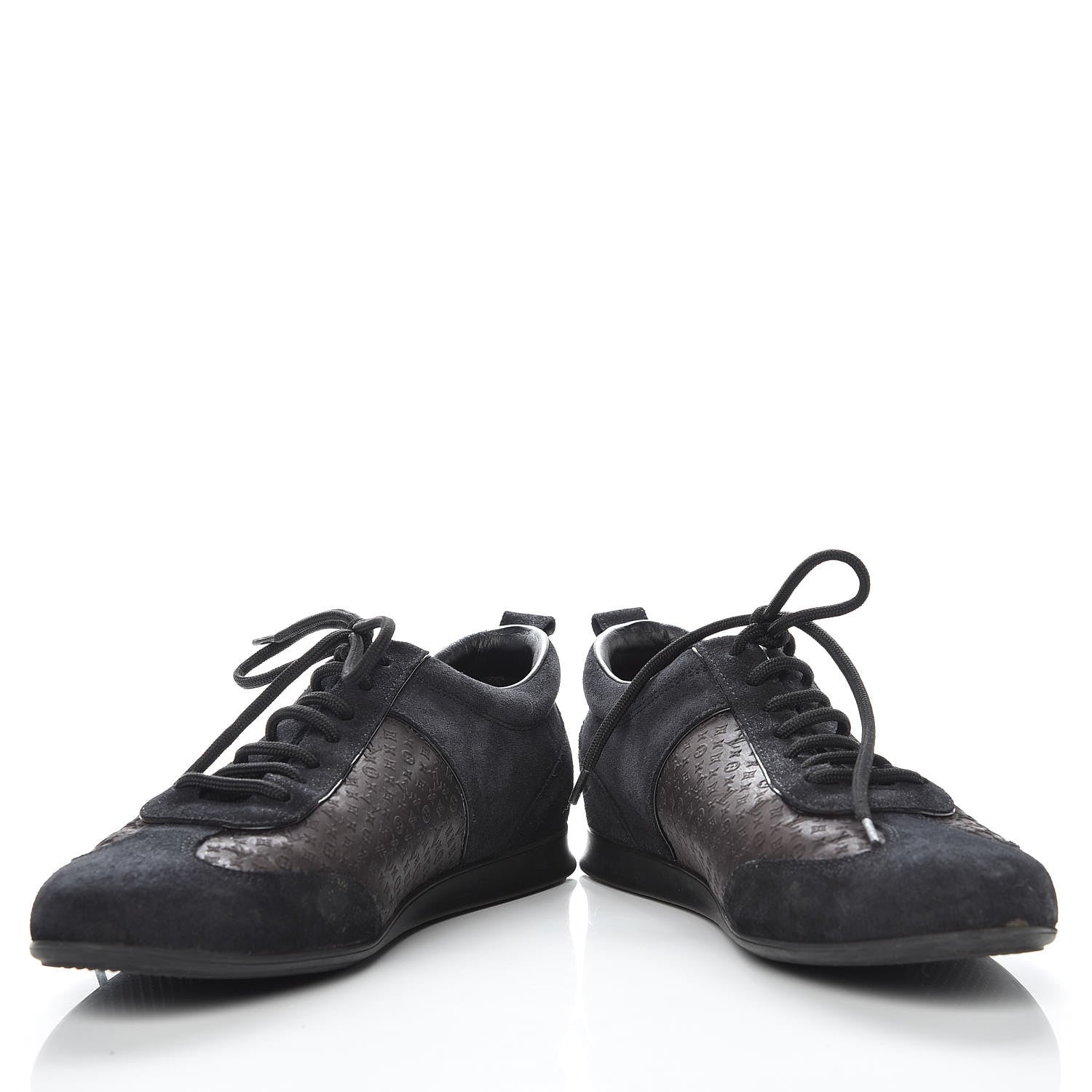 Louis Vuitton Suede Monogram Embossed Sneakers 38.5 Black 5 of 11