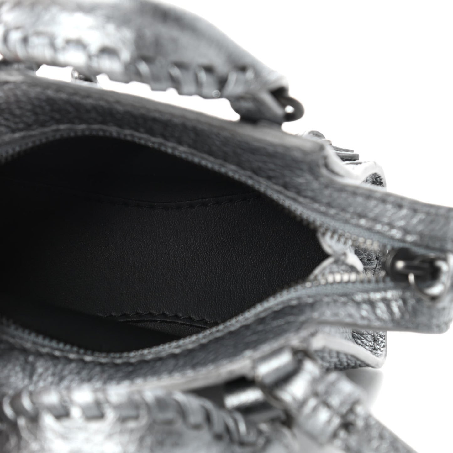 Metallic Grained Calfskin Neo Classic Hardware Super Nano City Crossbody Silver