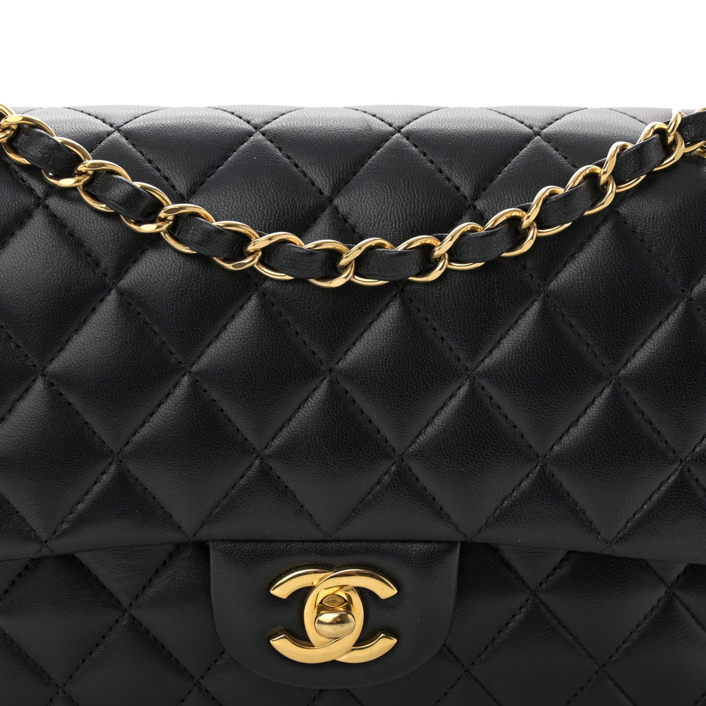 Lambskin Quilted Medium Double Flap Black