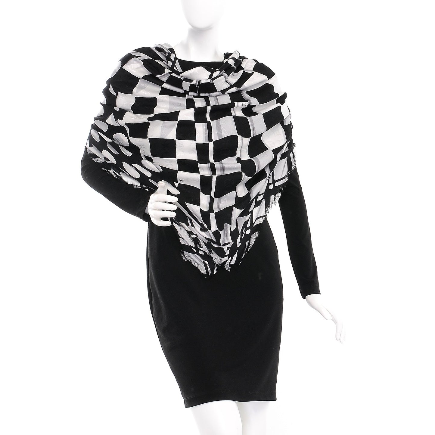 Silk Wool Graphic Flower Scarf Black