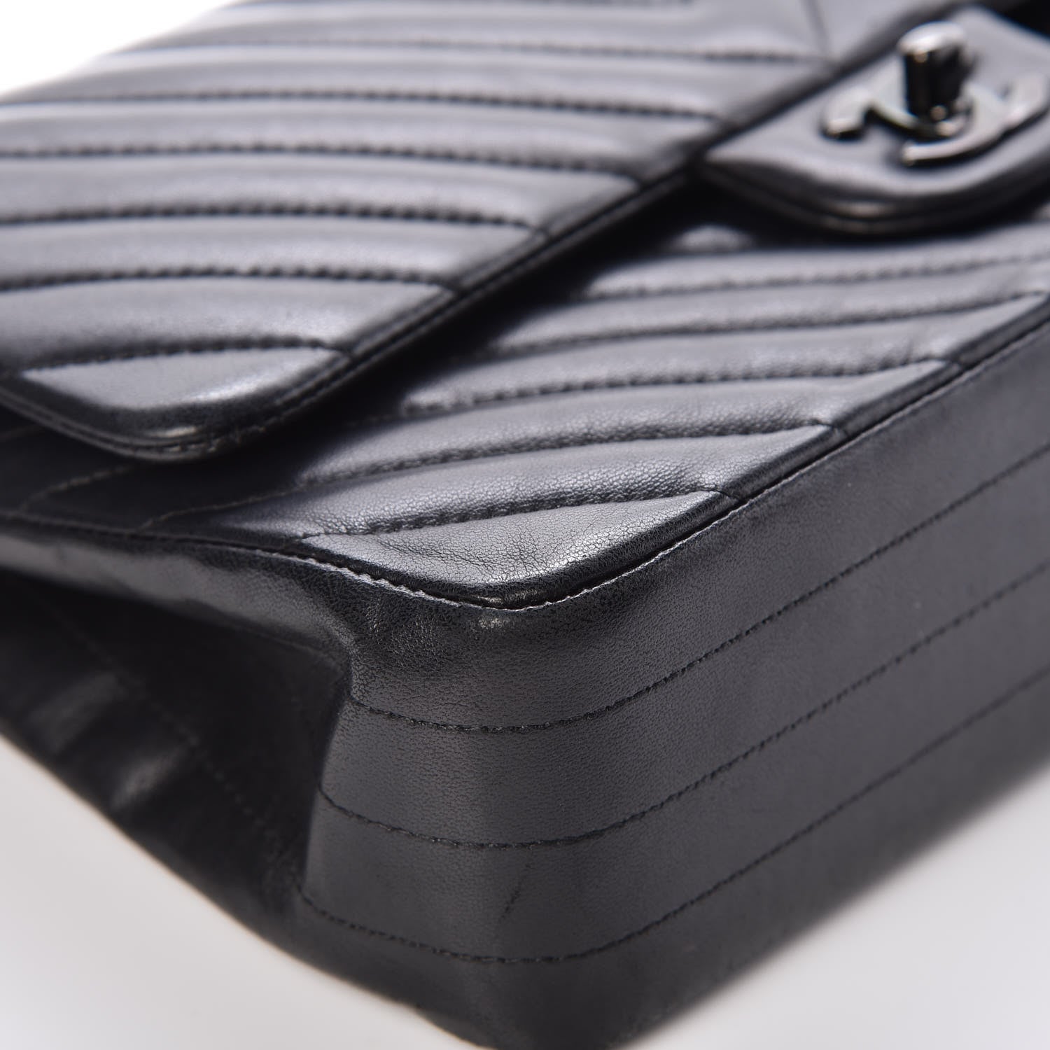 Chanel Lambskin Chevron Quilted Medium Double Flap So Black 13 of 16