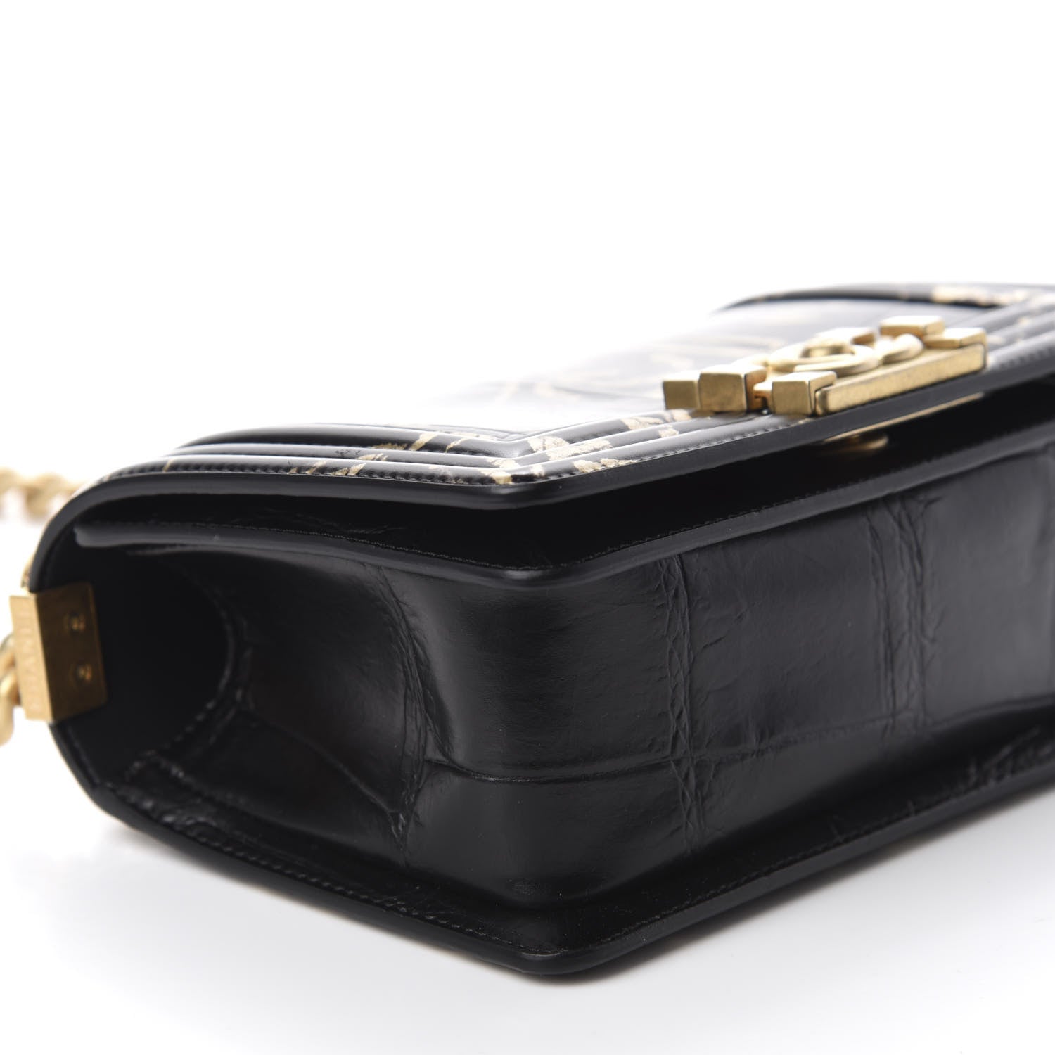 Chanel Calfskin Crocodile Embossed Graffiti Cocodile Small Boy Flap Black Gold 6 of 11