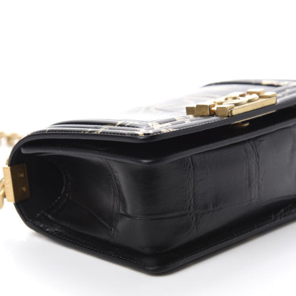 Chanel Calfskin Crocodile Embossed Graffiti Cocodile Small Boy Flap Black Gold 6 of 11