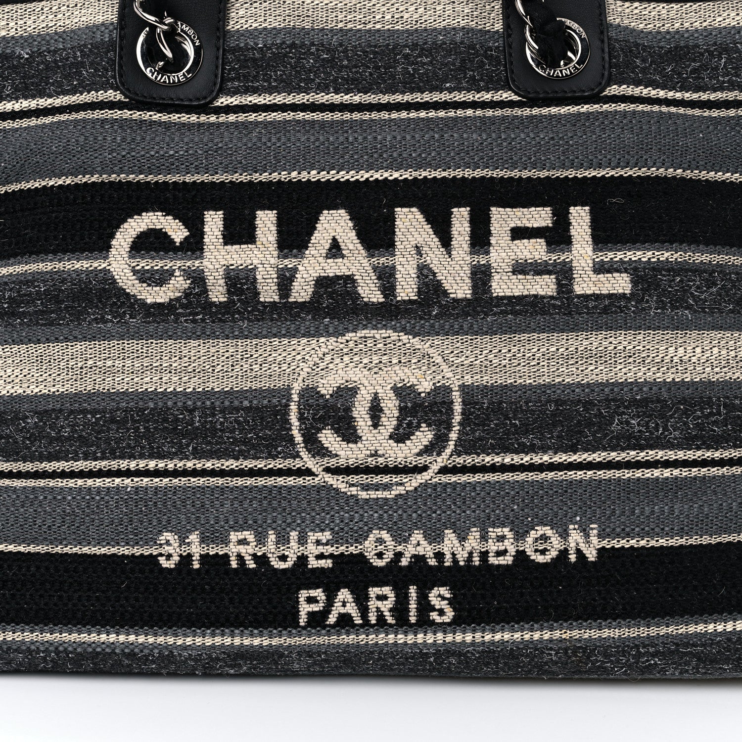 Chanel Striped Canvas Medium Deauville Tote Grey Black 8 of 14