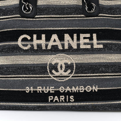 Chanel Striped Canvas Medium Deauville Tote Grey Black 8 of 14