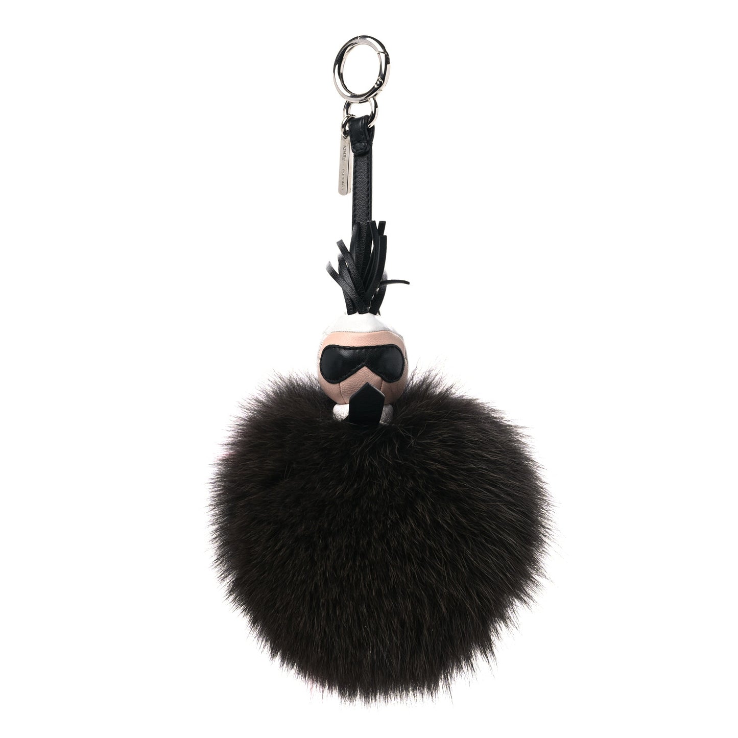 Fox Fur Shiny Nappa Bi-Color Super Karlito Pom Pom Bag Charm Moro Rosso Chiaro