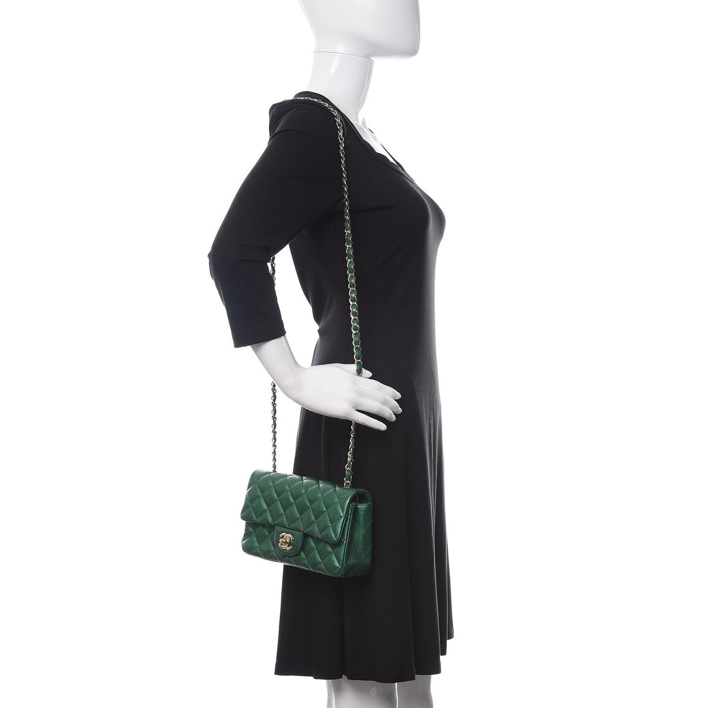Metallic Caviar Quilted Mini Rectangular Flap Green