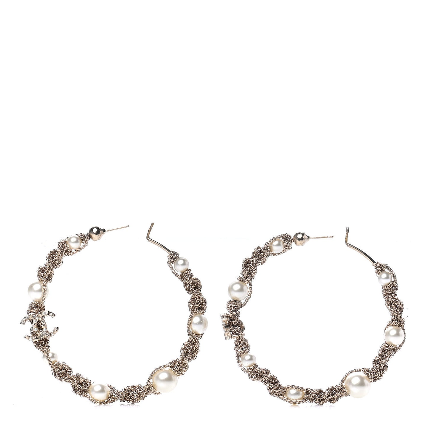 Pearl CC Hoop Earrings Gold