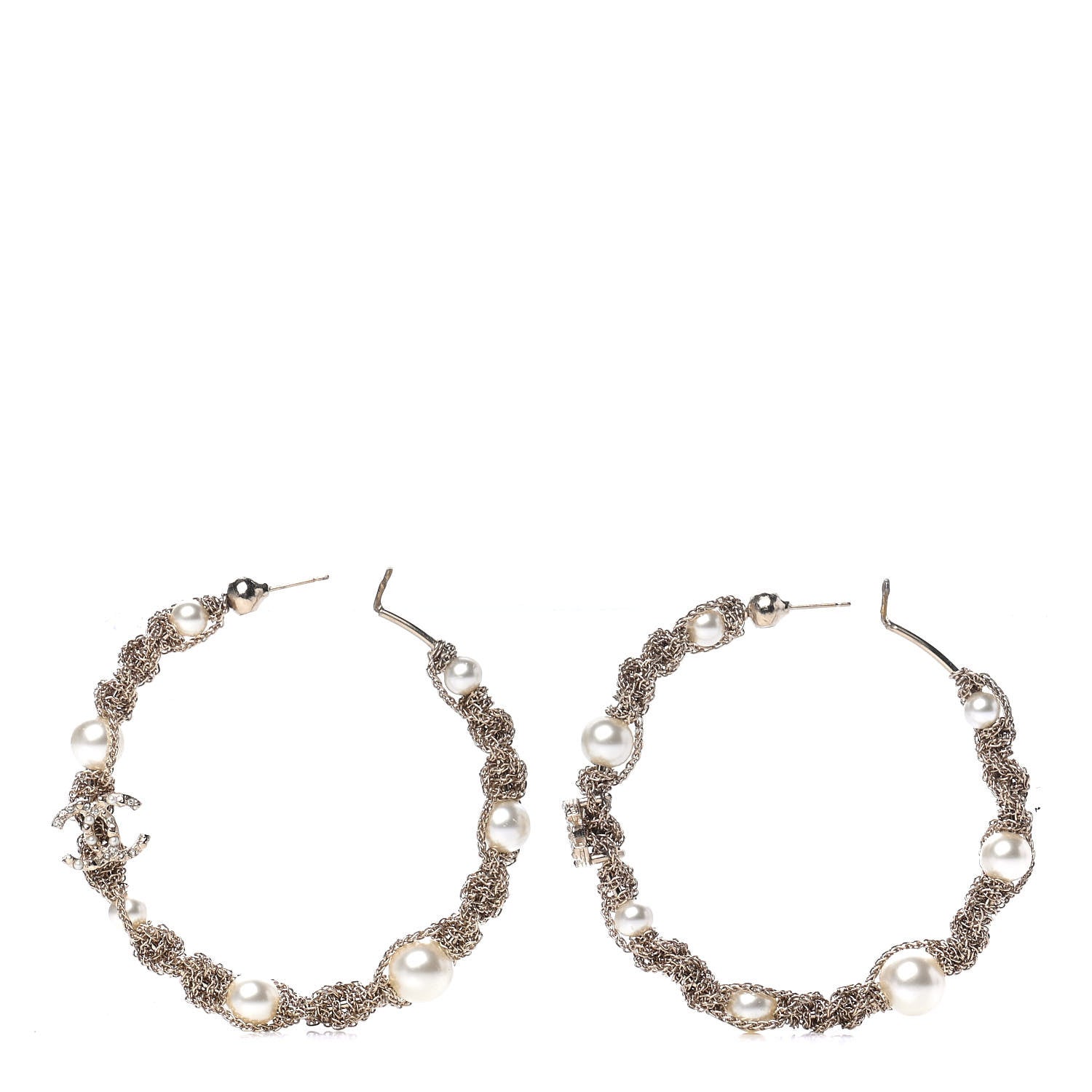 Chanel Pearl CC Hoop Earrings Gold 1 of 4