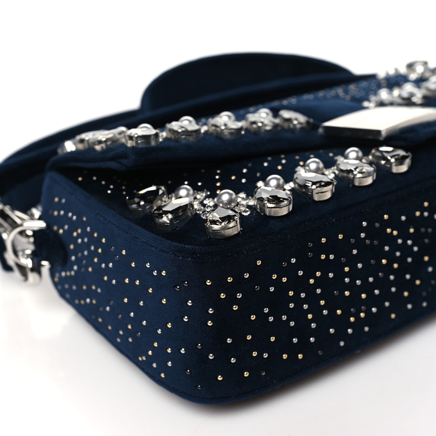 Velvet Crystal Embellished Baguette Midnight