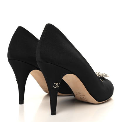 Chanel Grosgrain Crystal Bow Pumps 36.5 Black 4 of 8