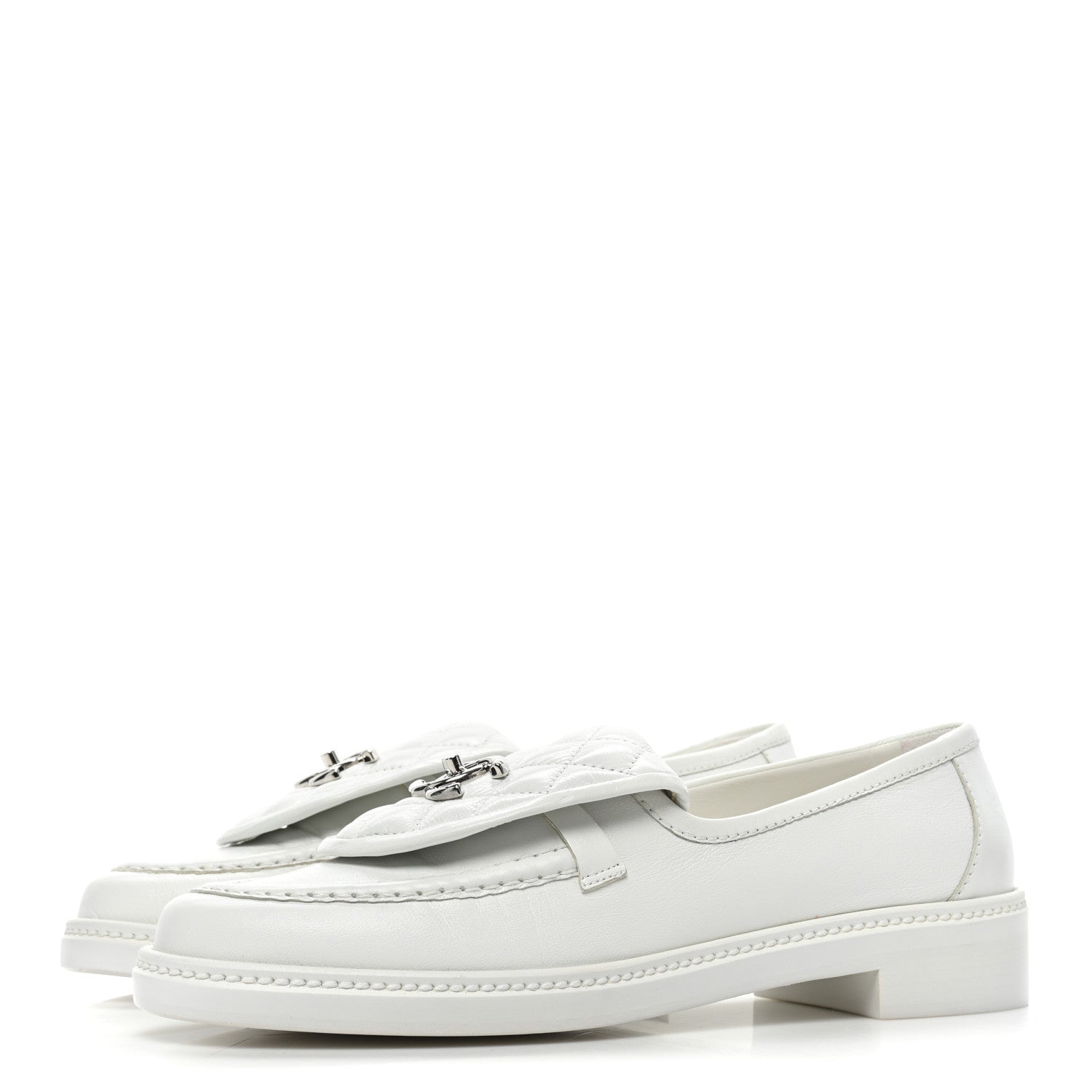 Chanel Shiny Lambskin Quilted CC Turnlock Loafers 40 White 3 of 12