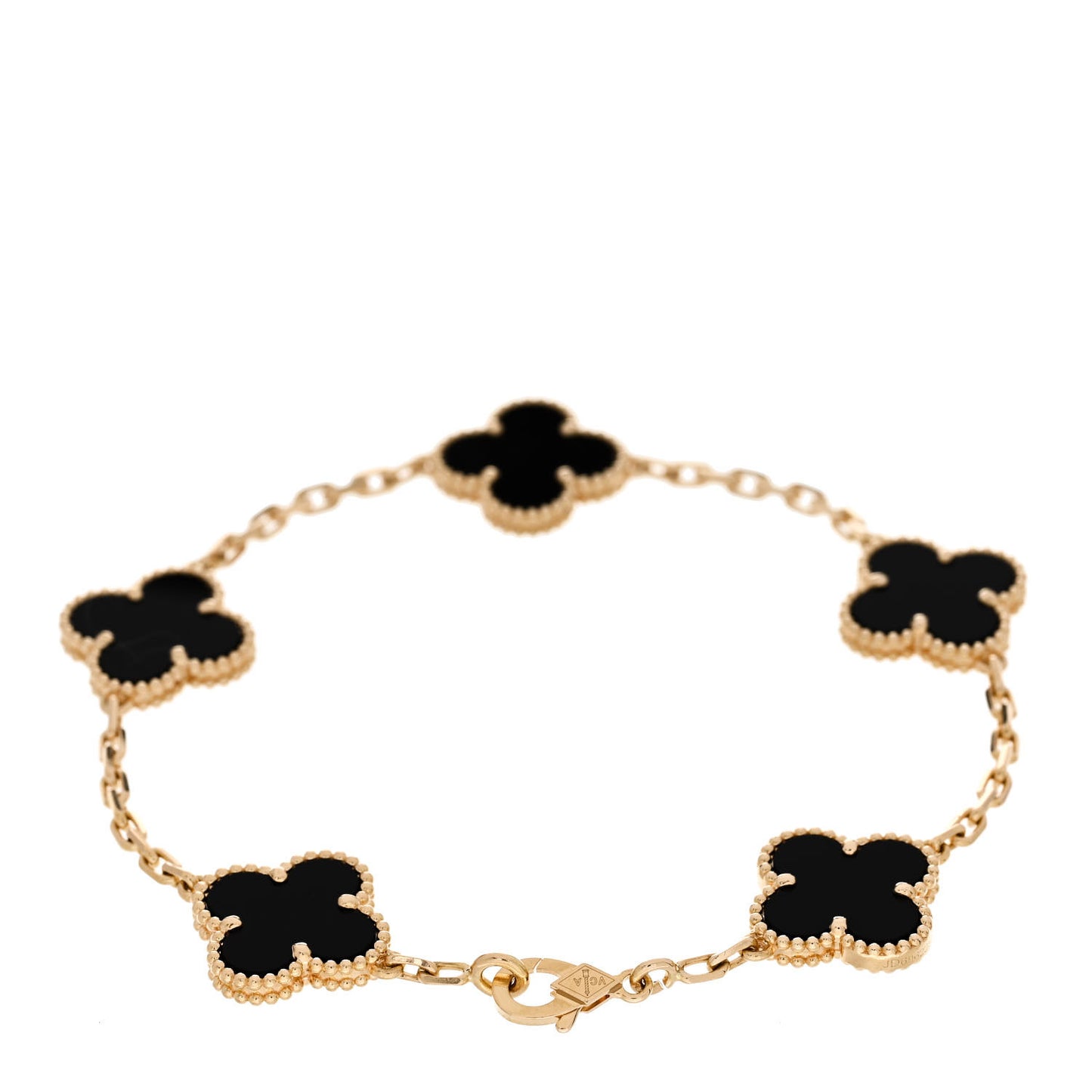 18K Yellow Gold Black Onyx 5 Motifs Vintage Alhambra Bracelet