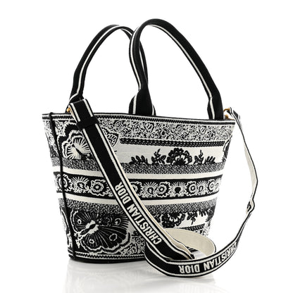 Christian Dior Canvas Embroidered Butterfly Bandana Print Hat Basket Bag Black White 3 of 9