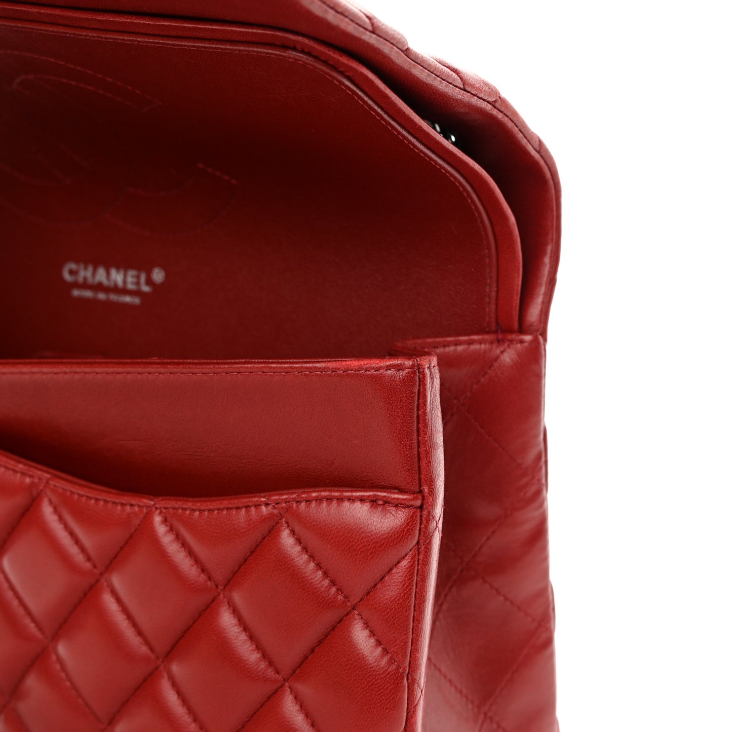 Lambskin Quilted Jumbo Double Flap Red