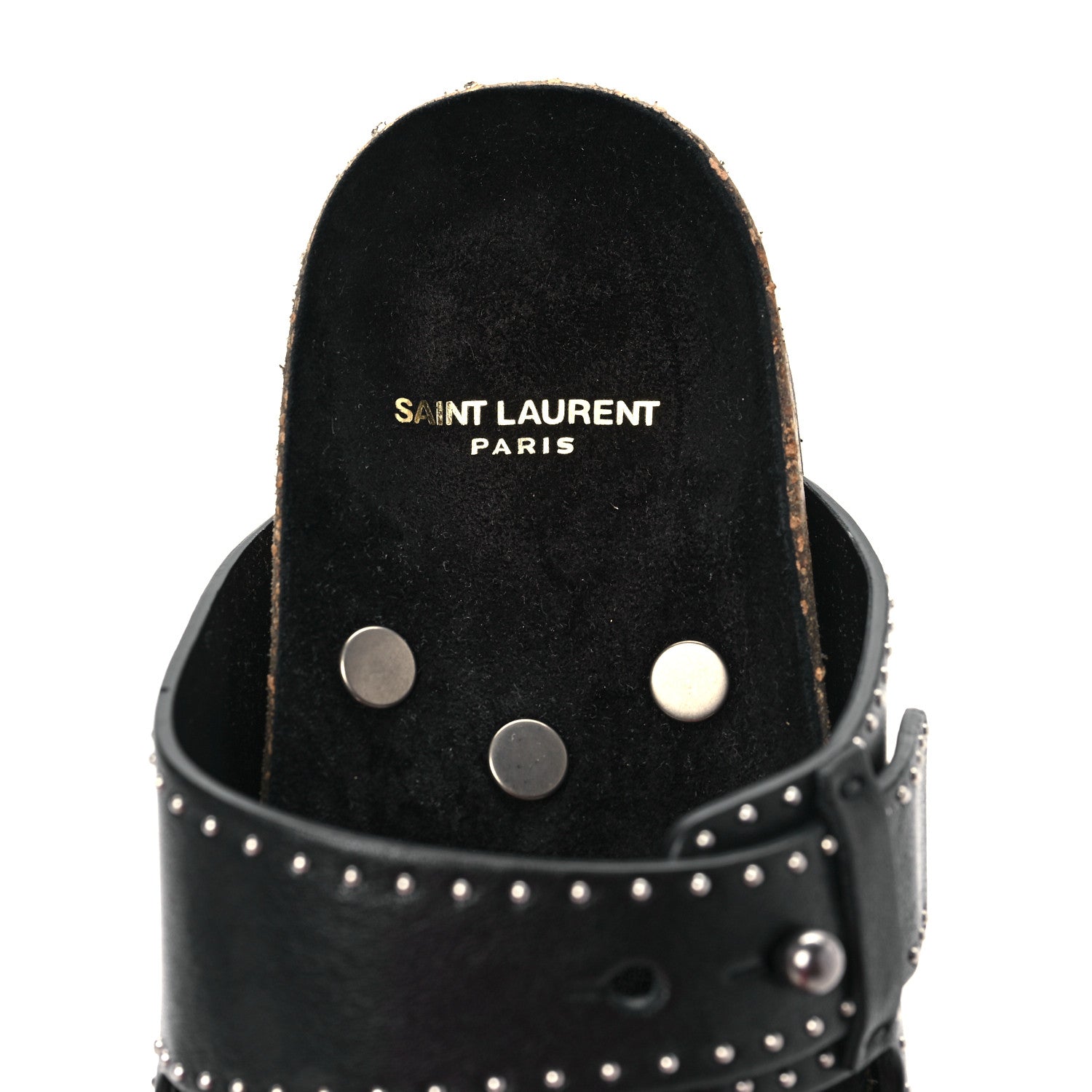 Saint Laurent Calfskin Studded Jimmy Cross Slides 37.5 Black 7 of 9