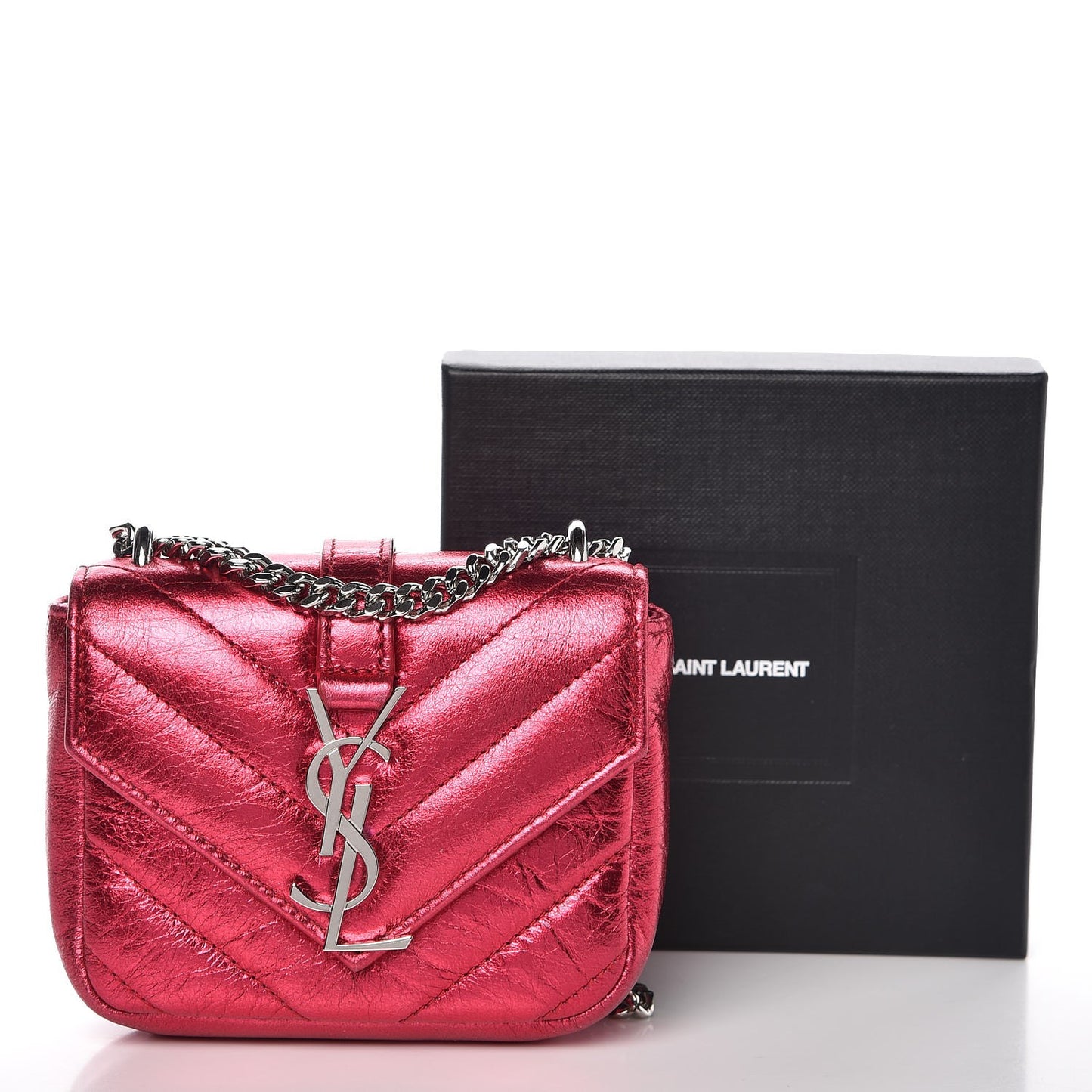 Metallic Calfskin Chevron Monogram Micro Crossbody Bag Pink