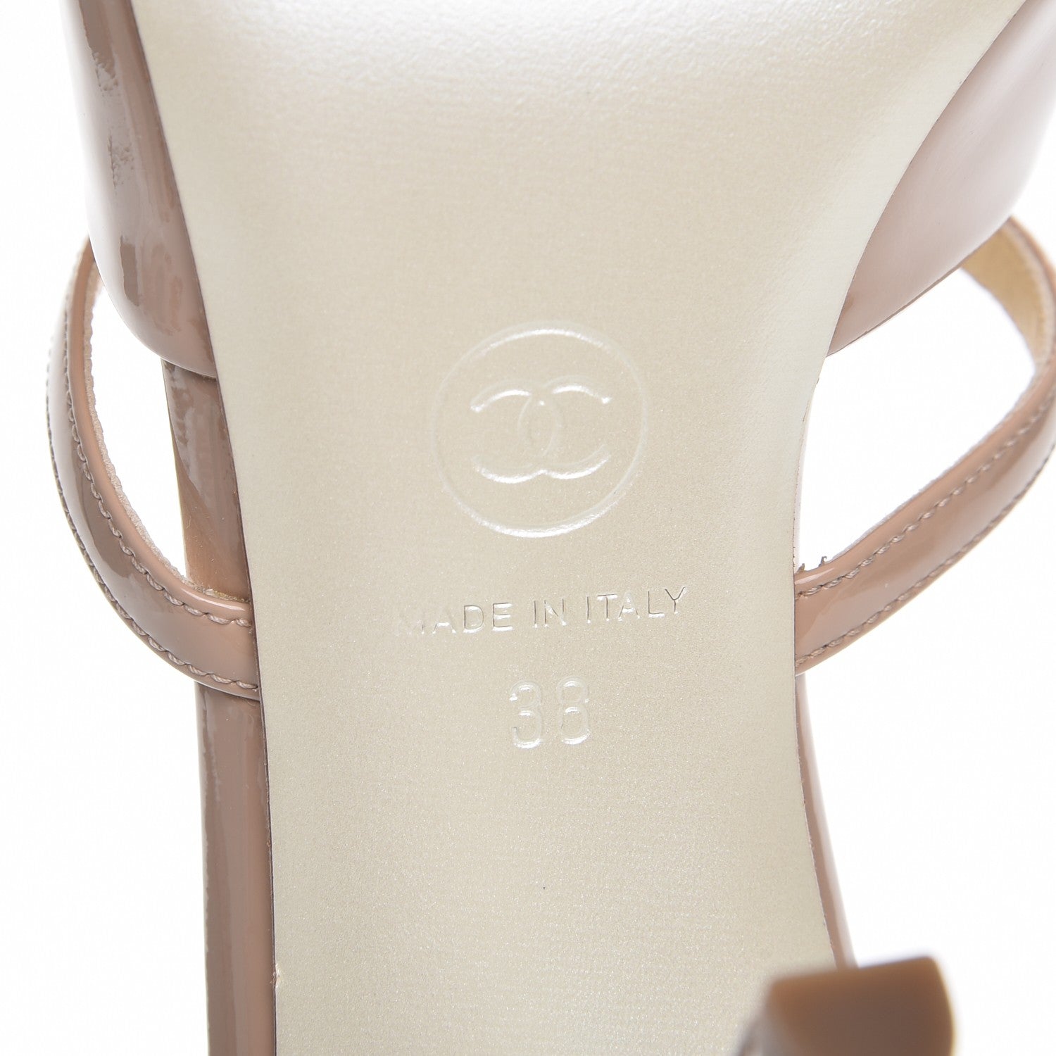 Chanel Patent Calfskin Pearl Camellia Peep Toe Pumps 38 Beige 6 of 11