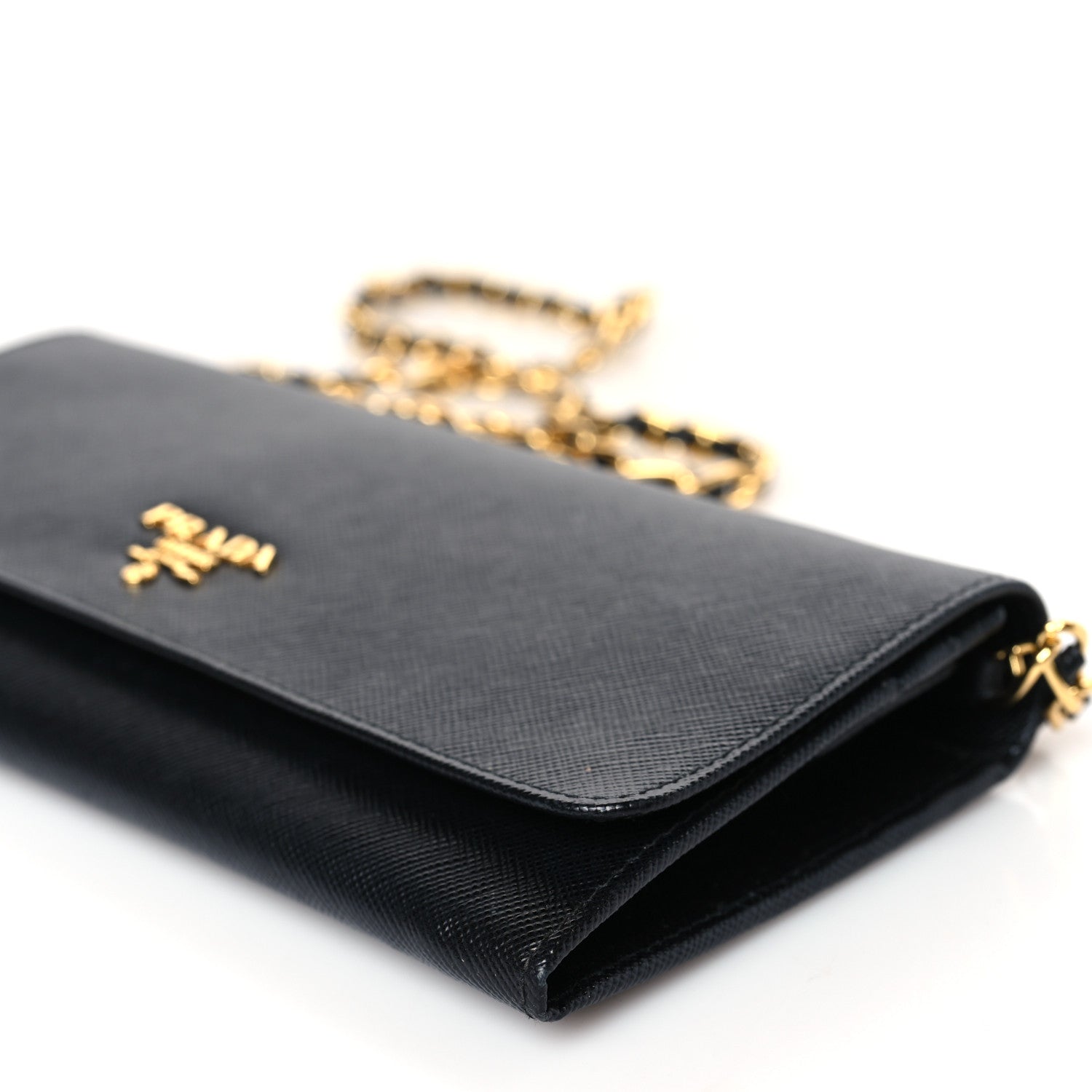 Prada Saffiano Metal Oro Chain Wallet Black 8 of 8
