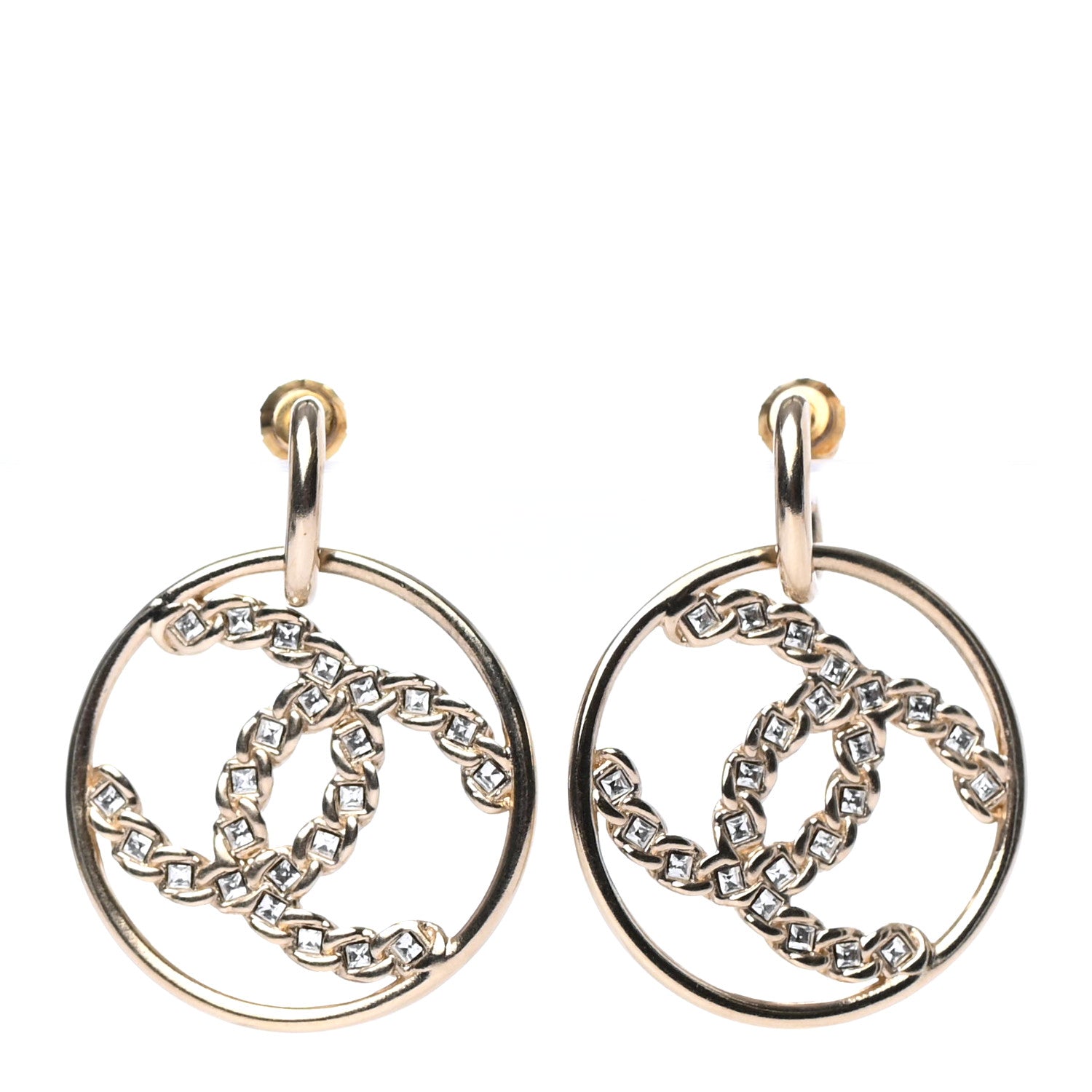 Chanel Baguette Crystal High Society CC Drop Earrings Gold 1 of 4