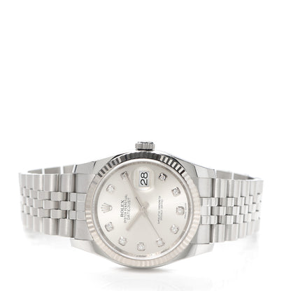 Rolex Stainless Steel 18K White Gold Diamond 36mm Oyster Perpetual Datejust Watch Silver 116234 2 of 6