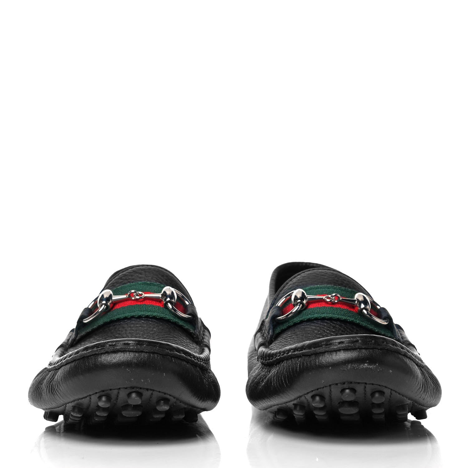 Gucci Road Calfskin Web Womens Horsebit Driver Loafers 39.5 Black 2 of 7