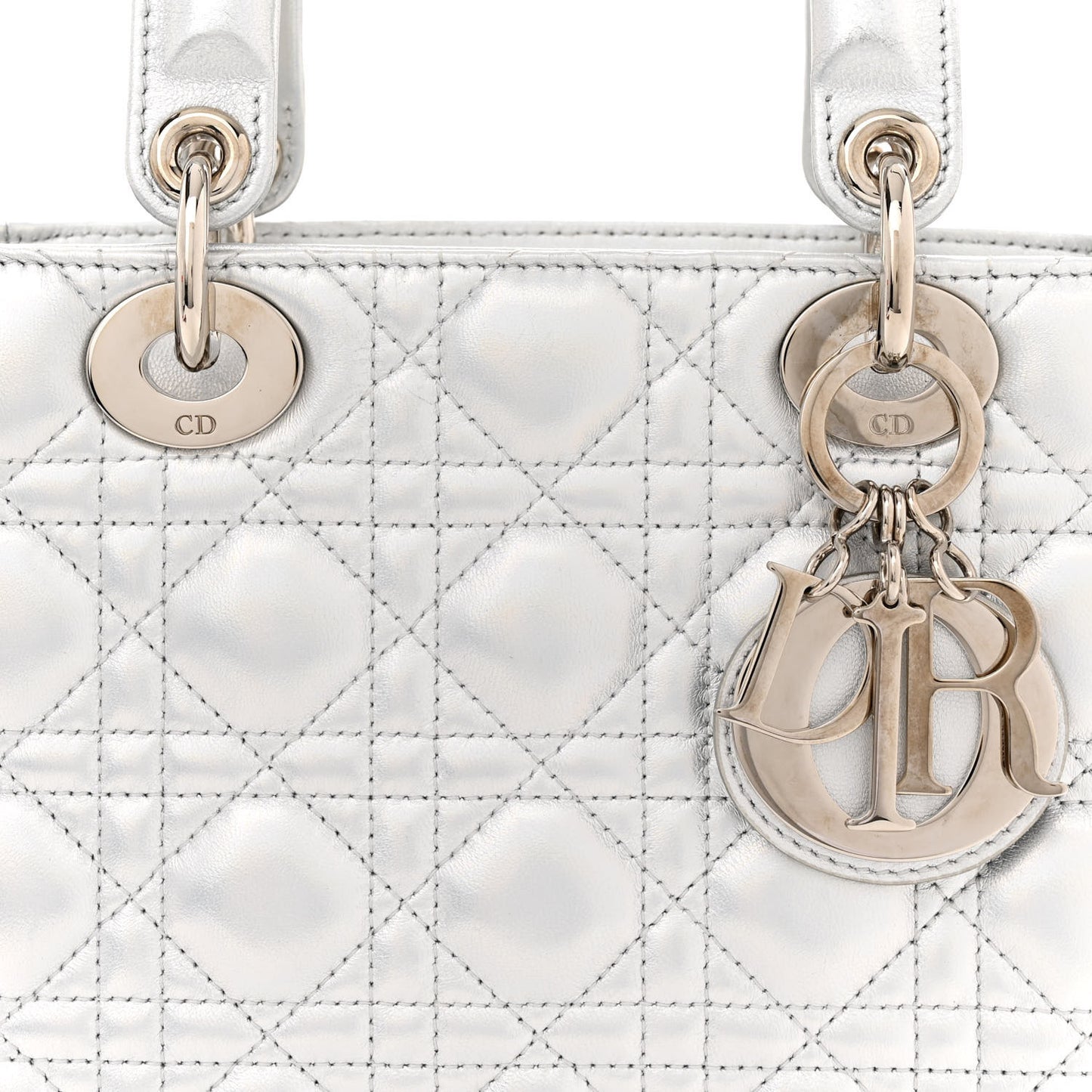 Metallic Lambskin Cannage Small My ABCDior Lady Dior Silver