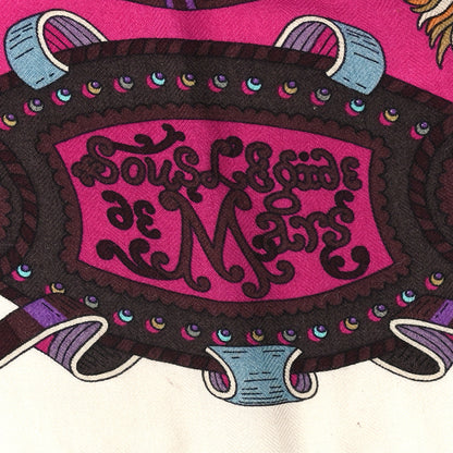 Hermes Cashmere Silk Sous L'Egide De Mars Shawl 140 Rose Vif Canard Prune 4 of 5