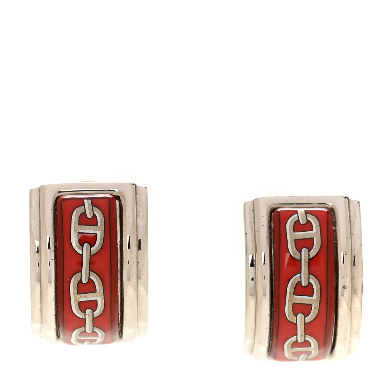 Hermes Enamel Printed Chaine d'Ancre Clip On Earrings Silver 1 of 5