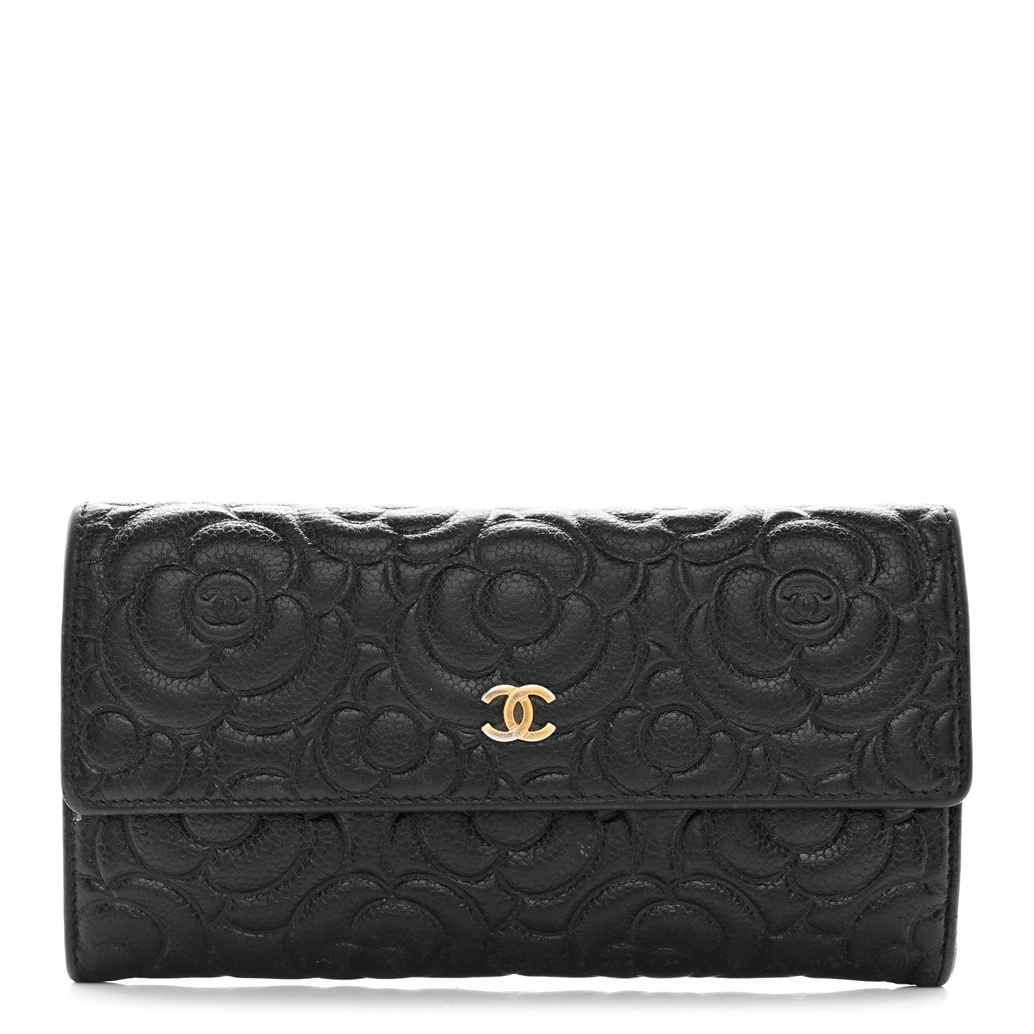 Chanel Caviar Camellia Embossed Flap Wallet Black 1 of 12