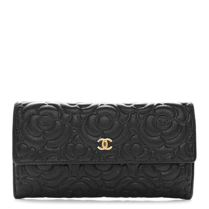 Chanel Caviar Camellia Embossed Flap Wallet Black 1 of 12