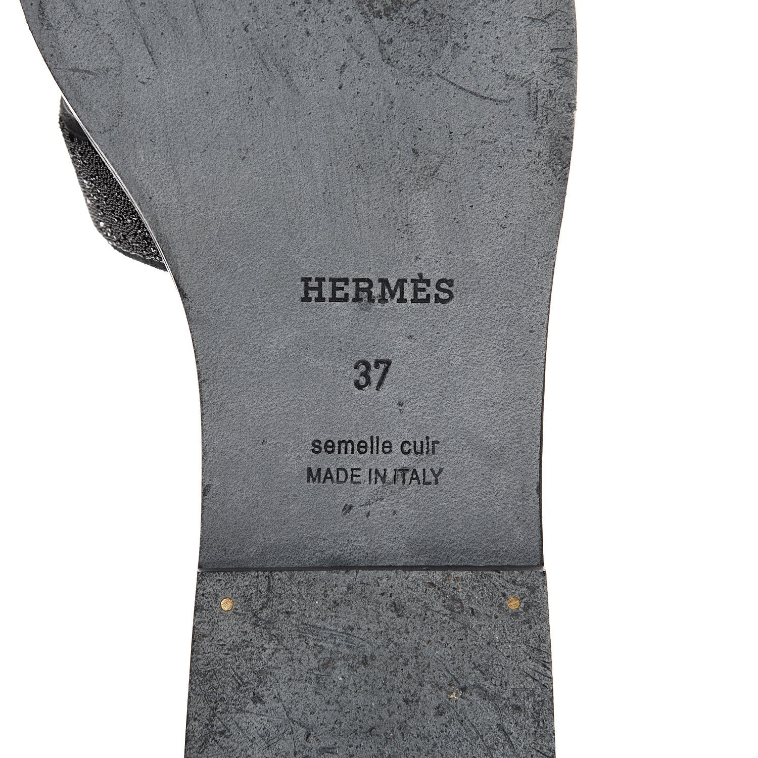 Hermes Suede Goatskin Crystal Powder Oran Sandals 37 Black 6 of 12