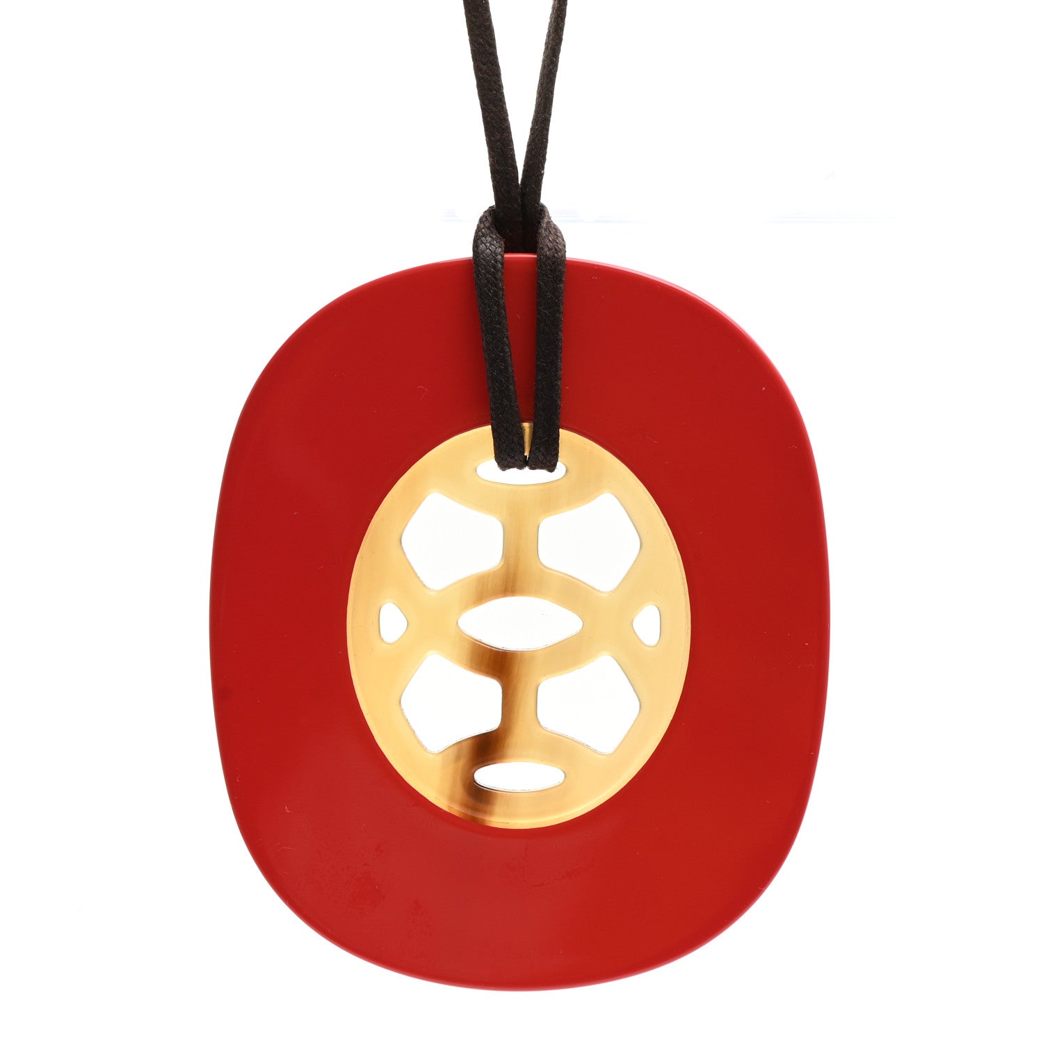 Hermes Buffalo Horn Lacquer Lift Necklace GM Rouge Carmin 4 of 6