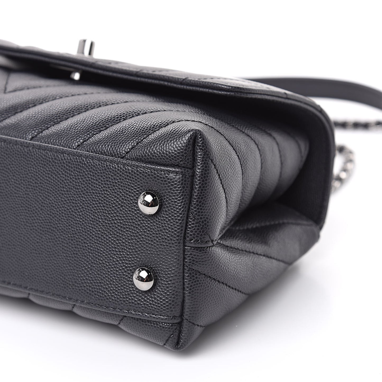 Caviar Chevron Quilted Mini Coco Handle Flap Black