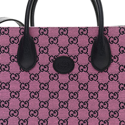 Gucci Monogram Multicolor Textured Dollar Calfskin Small Retro Interlocking G Tote Bag Pink Blue 7 of 9