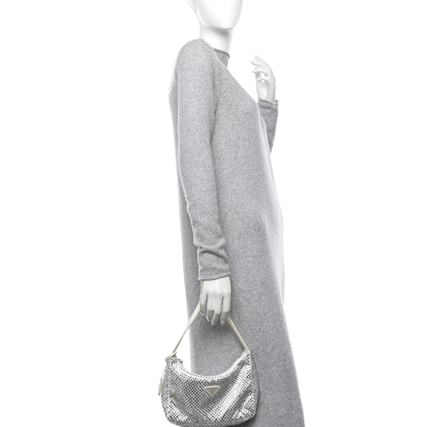 Satin Crystal Mini Re-Edition 2000 Bag White