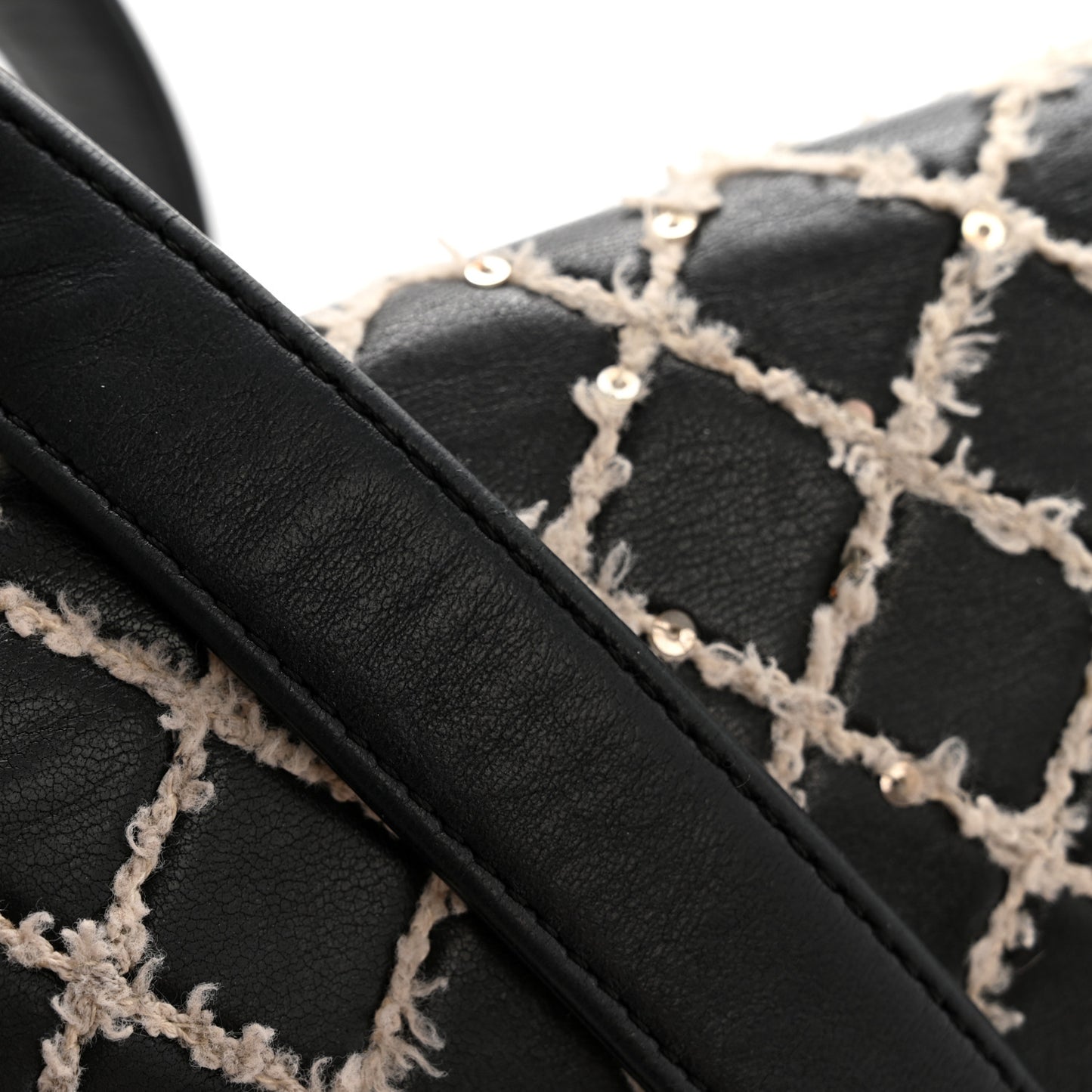 Calfskin Tweed Sequin Stitched Medium Boy Flap Black White